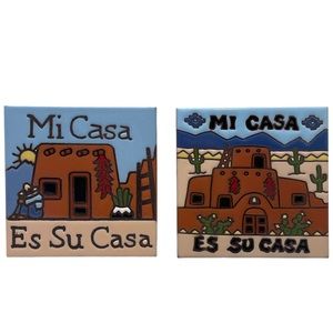 Earthtones  Art Tile Ceramic Trivet Wall Hanging Mi Casa Es Su Casa USA  Lot -2